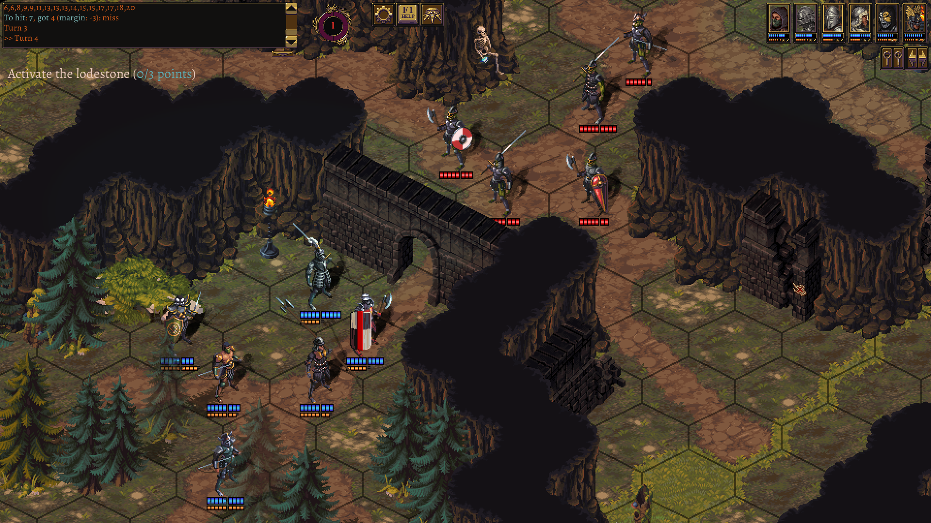 Knights and skeletons clashing on a ravine path while racing to activate a lodestone