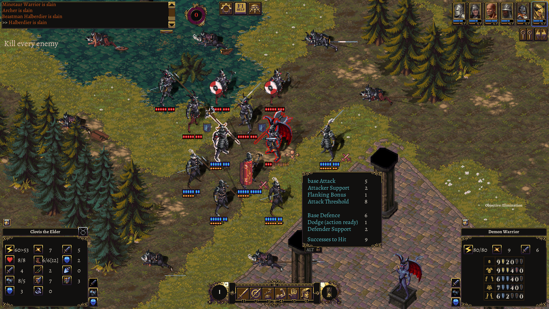 A warband fighting demons in a forest