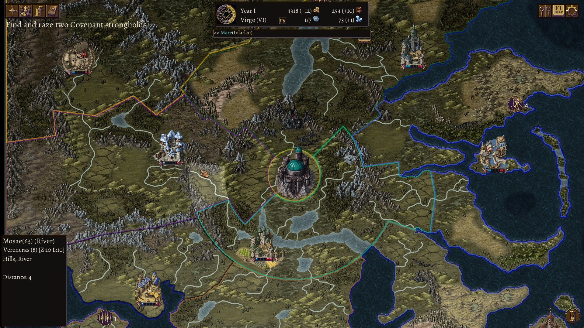 Strategic world map with provinces, strongholds and the capital citadel